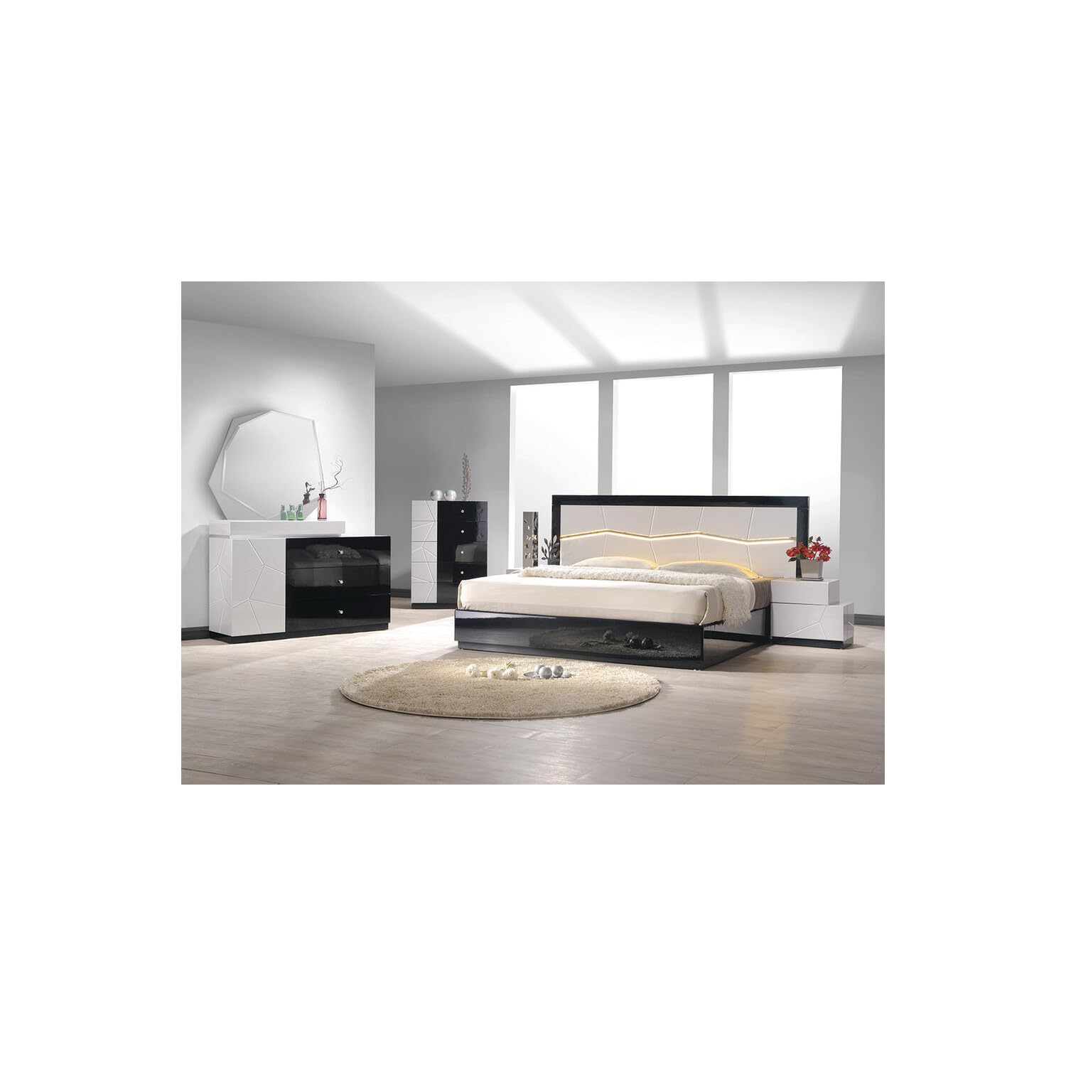 Best Master Poplar Wood Left-Facing Bedroom Nightstand In White/Black